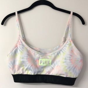 VS Pink Tie Dye Logo Sports Bra